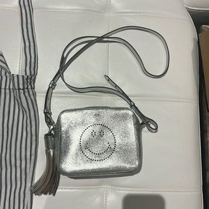Anya Hindmarch silver metallic smiley face bag cross body